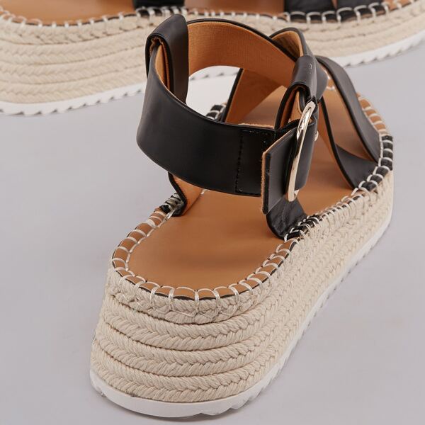 

Open Toe Cross Band Ankle Strap Flatform Sandals, Black