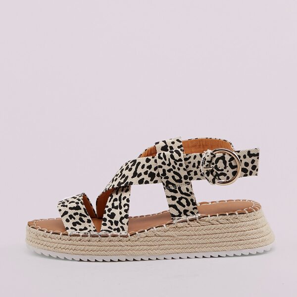 

Leopard Cross Band Open Toe Flatform Sandals, Multicolor