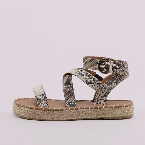 

Strappy Snakeskin Open Toe Espadrille Sandals, Multicolor