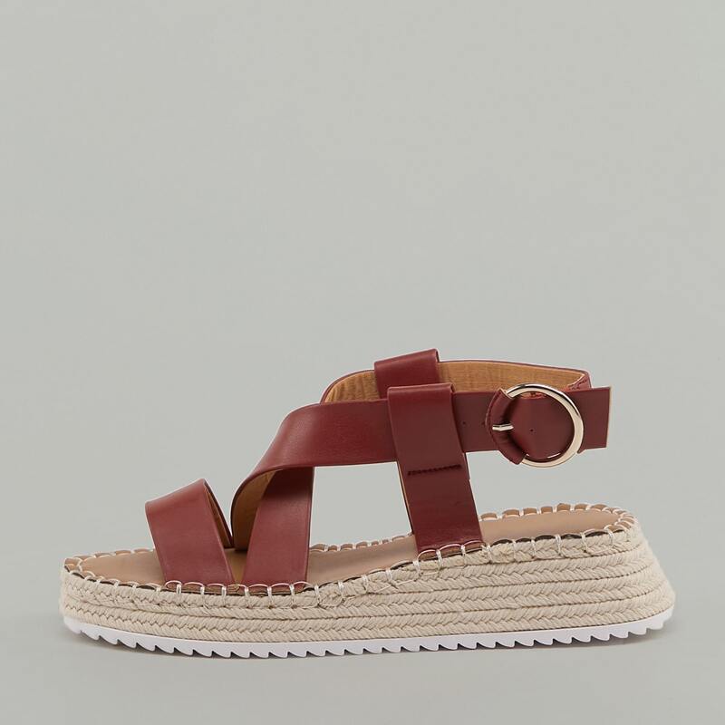 

Open Toe X Band Ankle Strap Platform Sandals, Brown