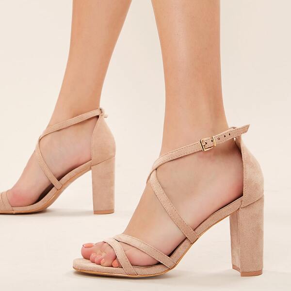

Multi Strap Buckled Ankle Open Toe Heeled Sandals, Apricot