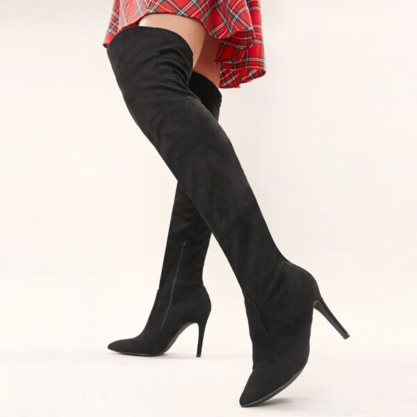 

Pointed Toe Over The Knee Stiletto Heel Boots, Black