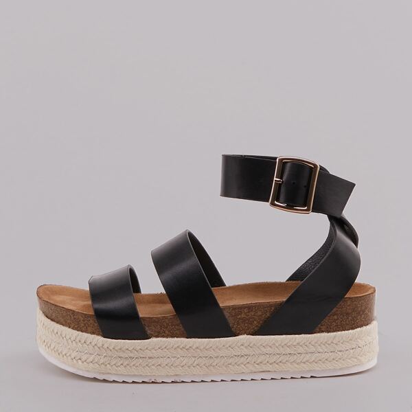 

Open Toe Double Band Ankle Strap Flatform Sandals, Black