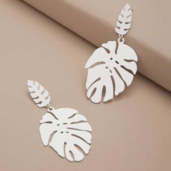 

1pair Double Tropical Leaf Earrings, White