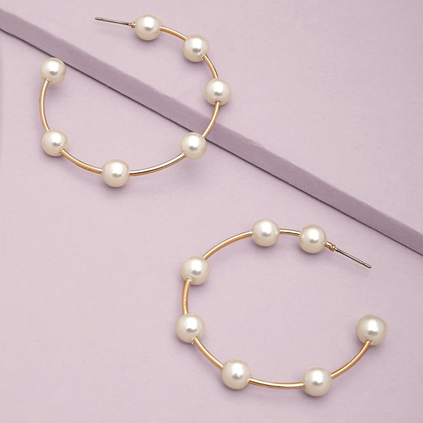 

1pair Pearl Detail Large Hoop Earrings, White