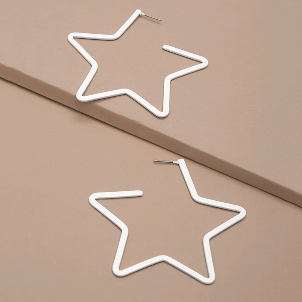 

1pair Large Star Outline Earrings, White
