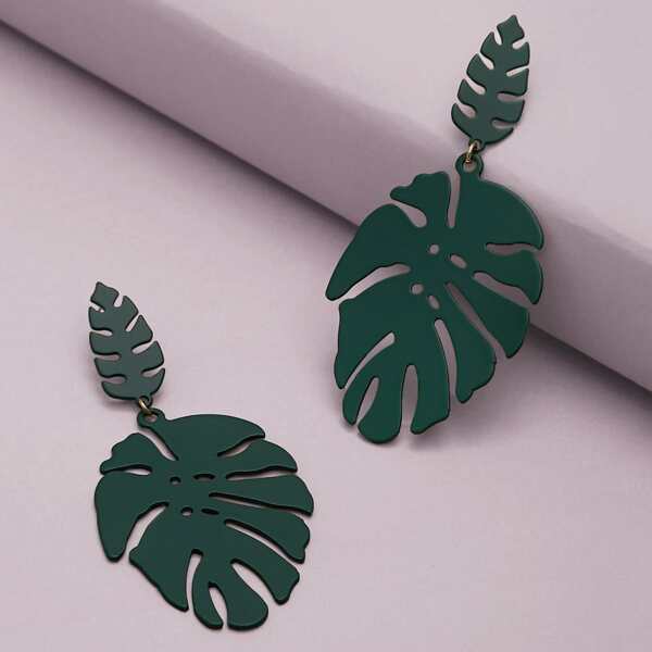 

1pair Double Tropical Leaf Earrings, Green