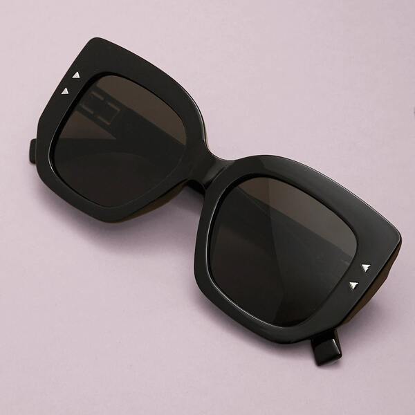 

Metal Detail Oversized Square Frame Sunglasses, Black