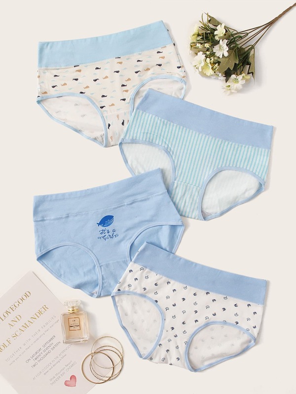 Juego de 4 bragas con estampado de peces y rayas