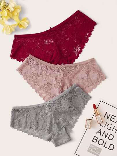 طقم سراويل داخلية بدانتيل مزهر 3 قطع