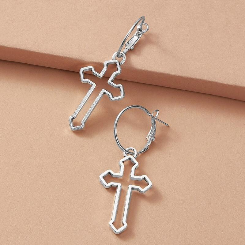 

1pair Cross Drop Earrings, Silver