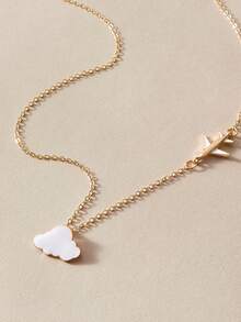 1pc Clouds & Plane Decor Necklace - Yellow Gold - View 2