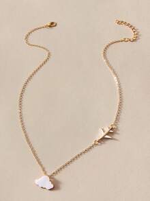 1pc Clouds & Plane Decor Necklace - Yellow Gold - View 3