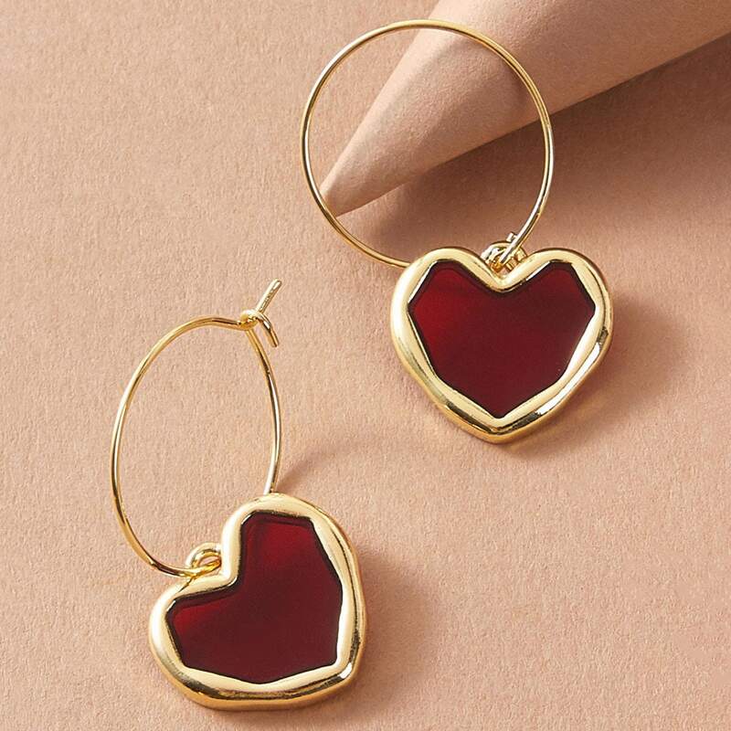 

1pair Heart Drop Earrings, Multicolor