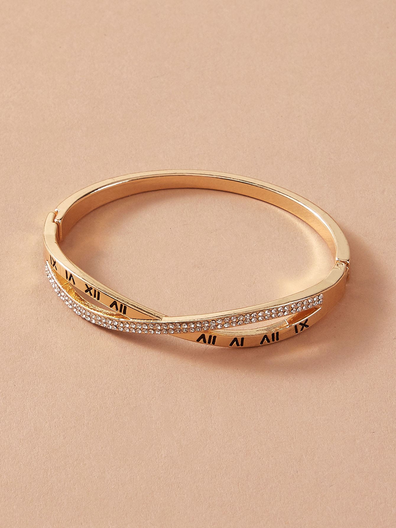 1pc Roman Numerals & Letters Cross Design Bangle Bracelet For Women, Gift For Dating & Festival