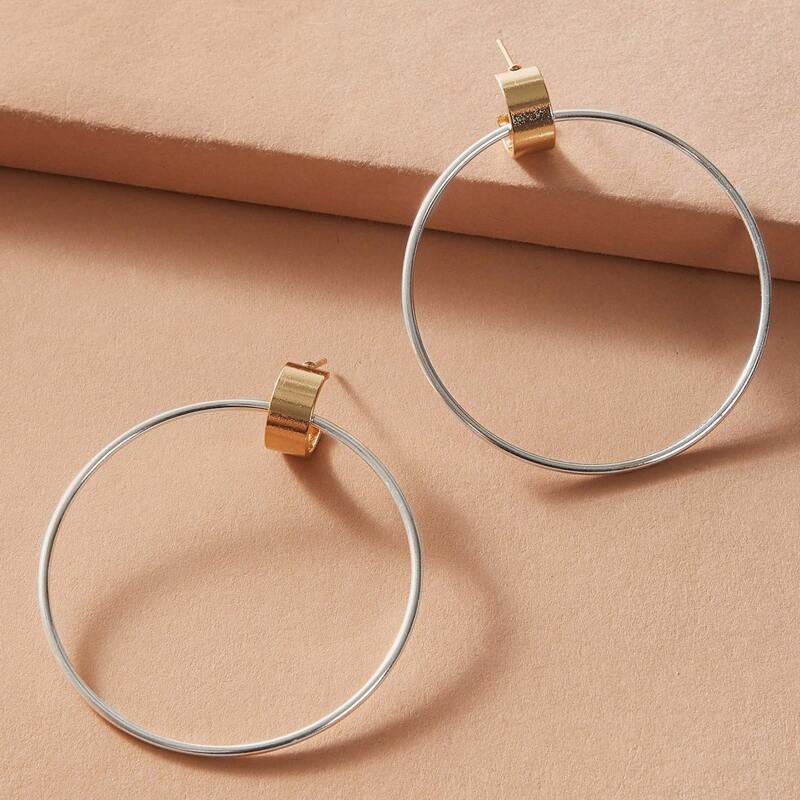 

1pair Round Drop Earrings, Silver