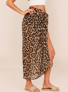 SHEIN Leopard Print Swim Sarong Cover-Up - Multicolor - View 3