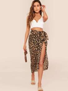 SHEIN Leopard Print Swim Sarong Cover-Up - Multicolor - View 5