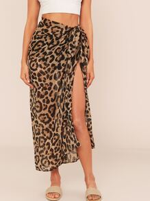 SHEIN Leopard Print Swim Sarong Cover-Up - Multicolor - View 1