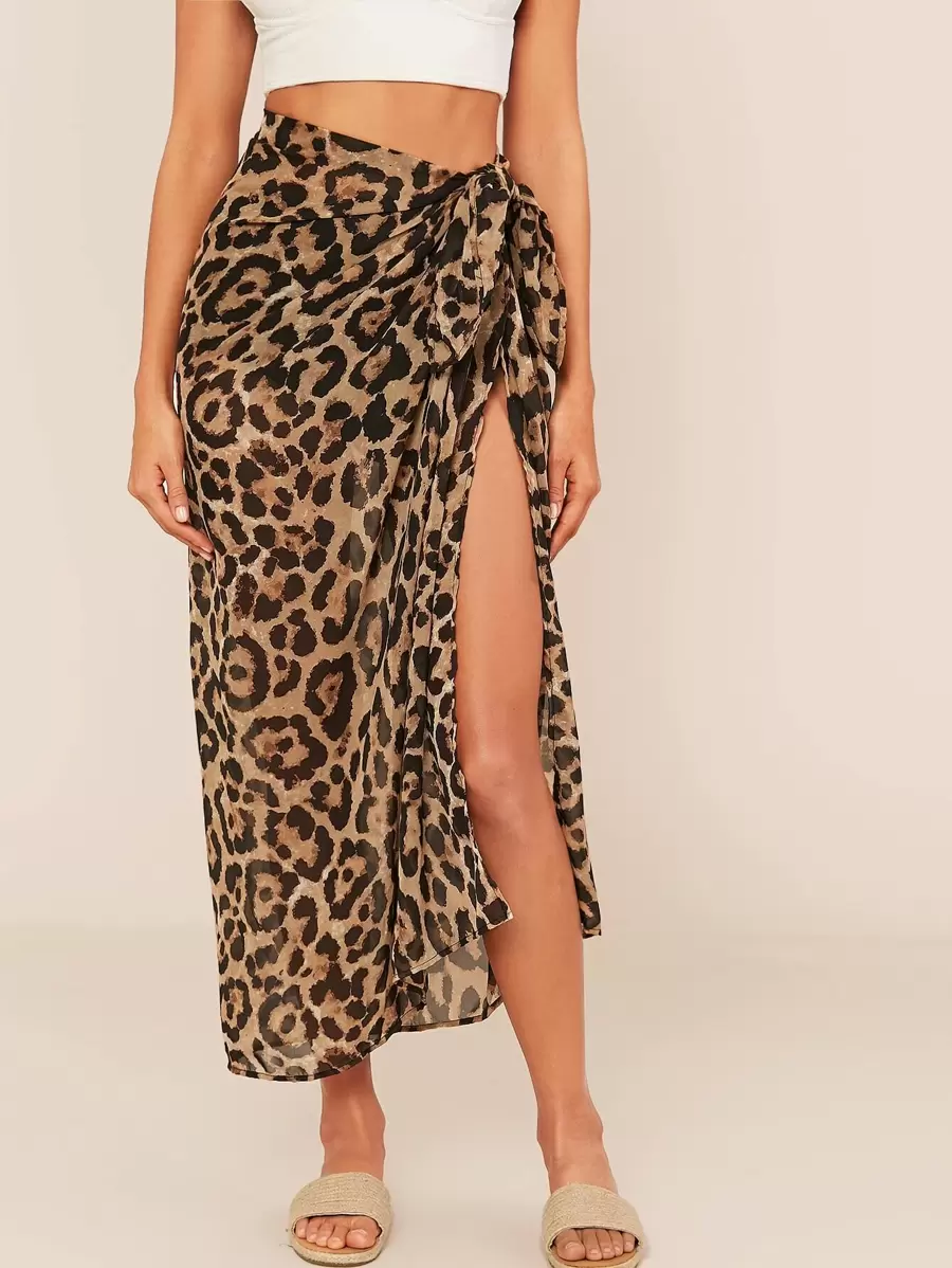 SHEIN Leopard Print Swim Sarong Cover-Up - Multicolor - View 1