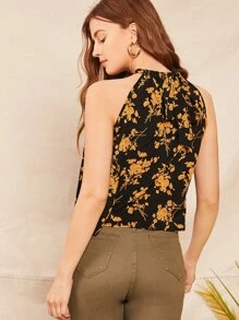 SHEIN 花卉圖案繞頸上衣 - 彩色 - 查看 2