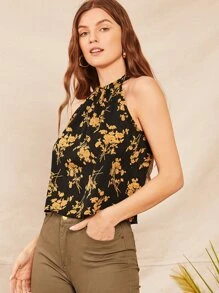 SHEIN 花卉圖案繞頸上衣 - 彩色 - 查看 3