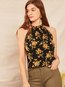 SHEIN 花卉圖案繞頸上衣 - 彩色 - 查看 1