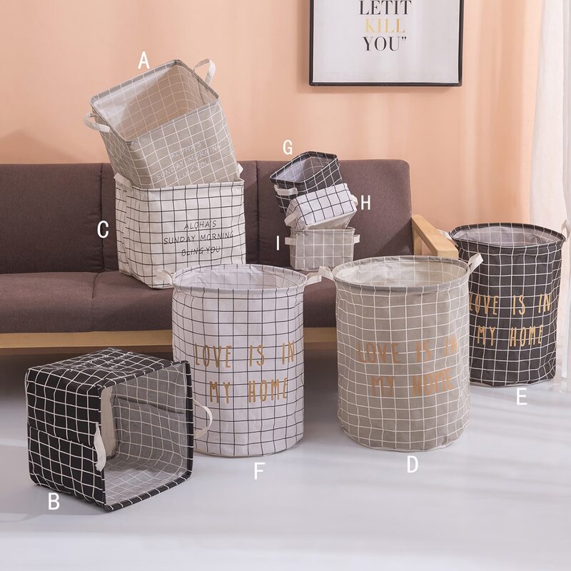 

1pc Plaid & Slogan Graphic Storage Basket, Multicolor