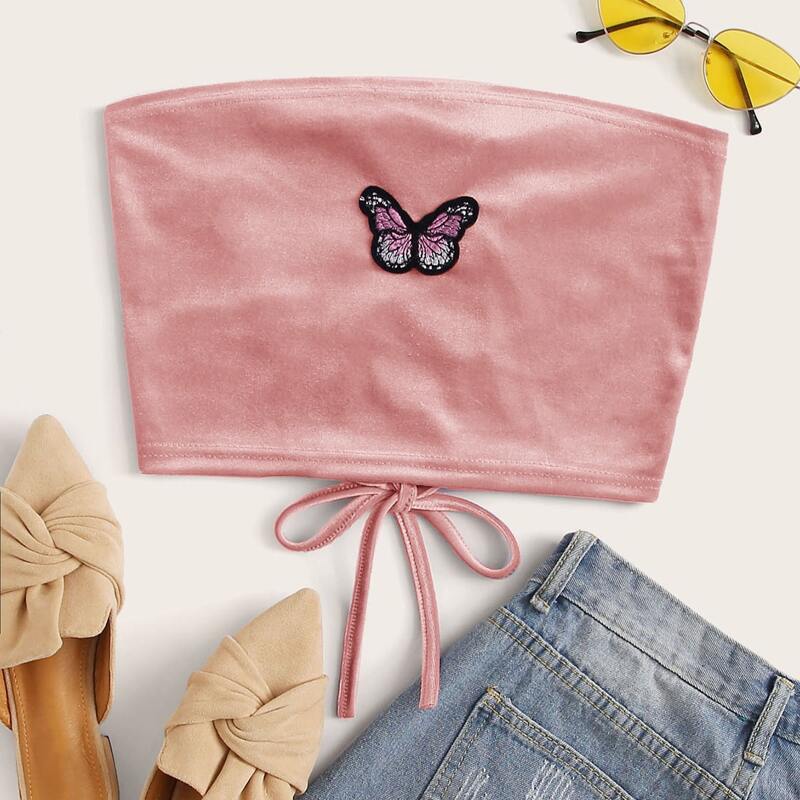 

Velvet Butterfly Tube Top, Pink