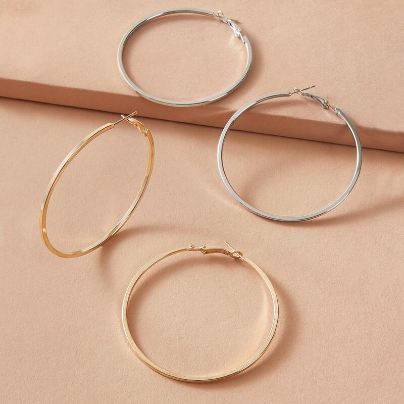 

2pair Round Hoop Earrings, Multicolor