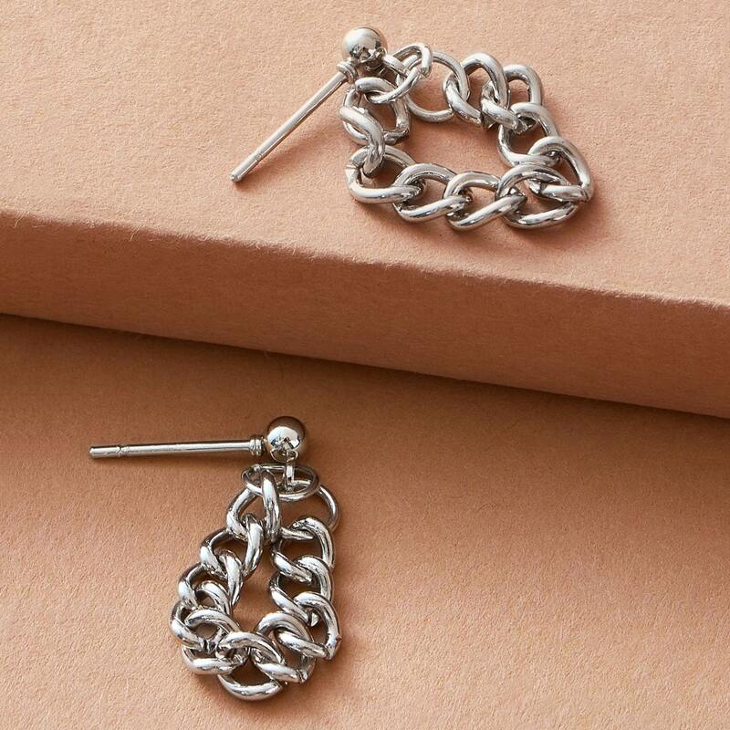 

1pair Chain Drop Earrings, Silver
