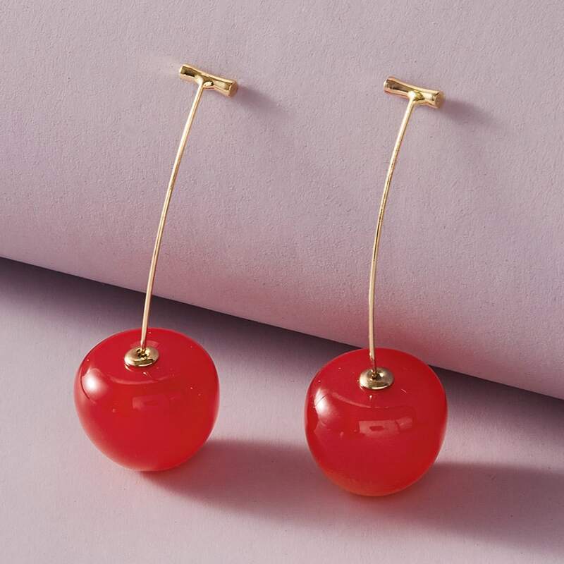

1pair Cherry Shaped Earrings, Red