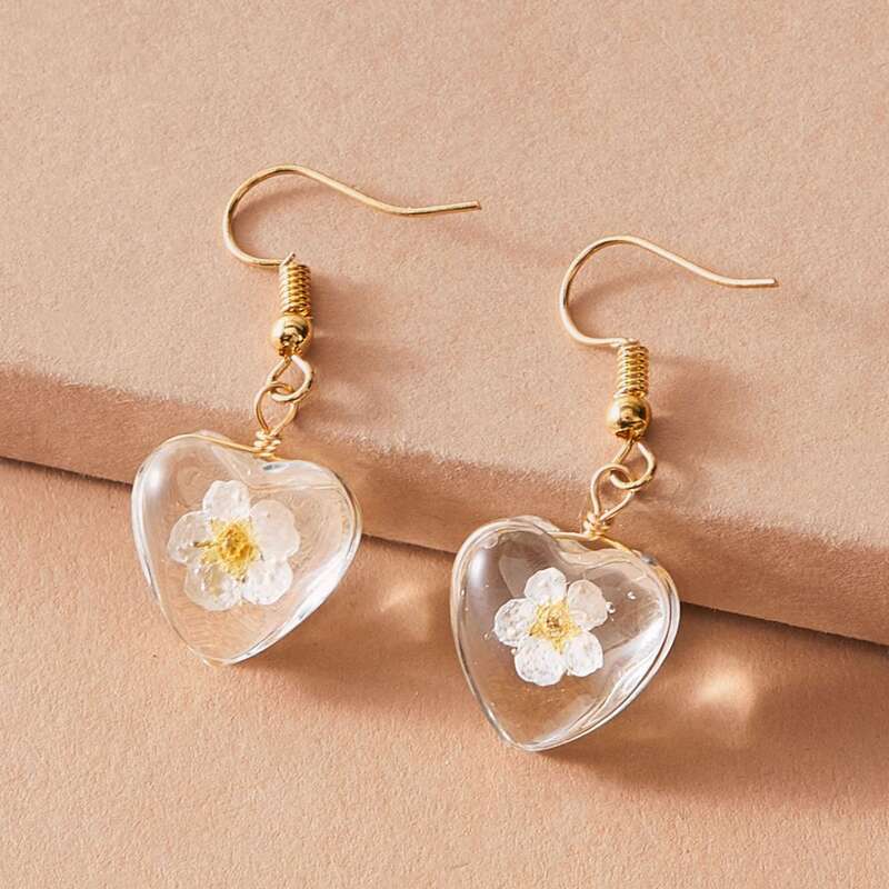 

1pair Heart Drop Earrings, Multicolor
