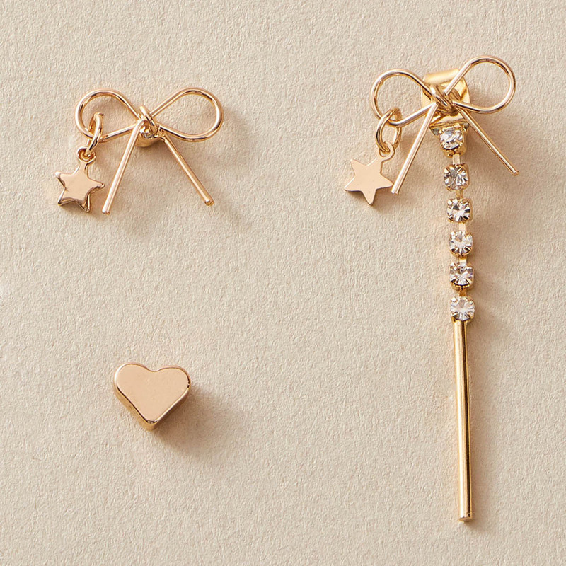 

3pack Rhinestone Engraved Heart Shaped Earrings, Gold