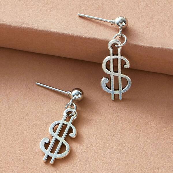 

1pair Dollar Drop Earrings, Silver