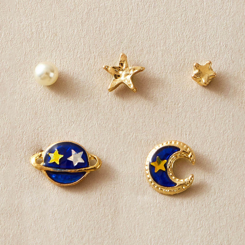 

5pack Star & Moon Shaped Stud Earrings, Multicolor