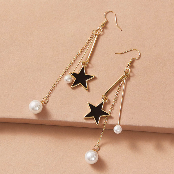 

1pair Star & Pearl Drop Earrings, Multicolor