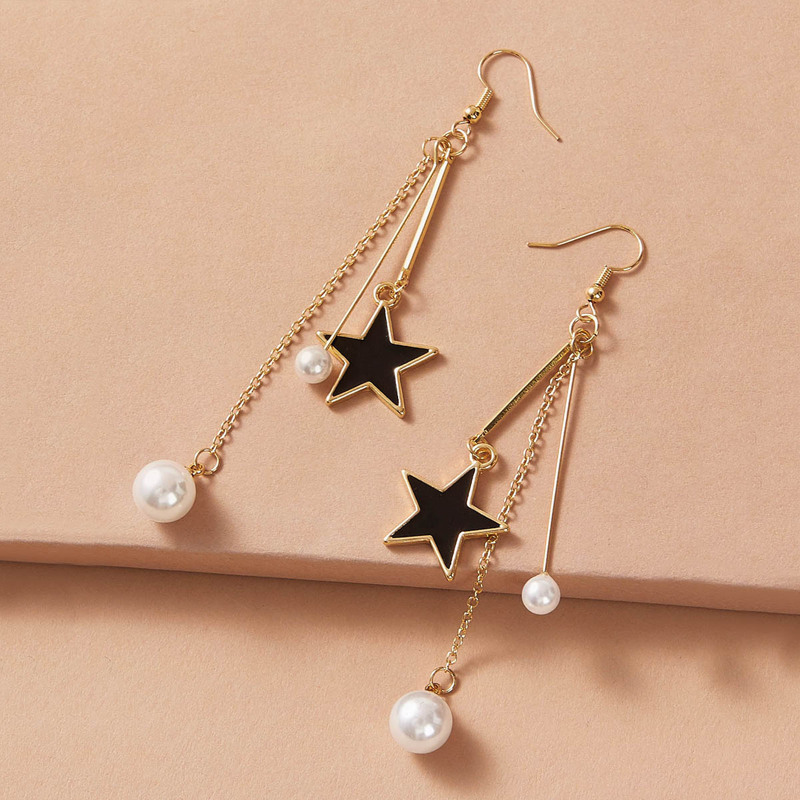 

1pair Star & Pearl Drop Earrings, Multicolor