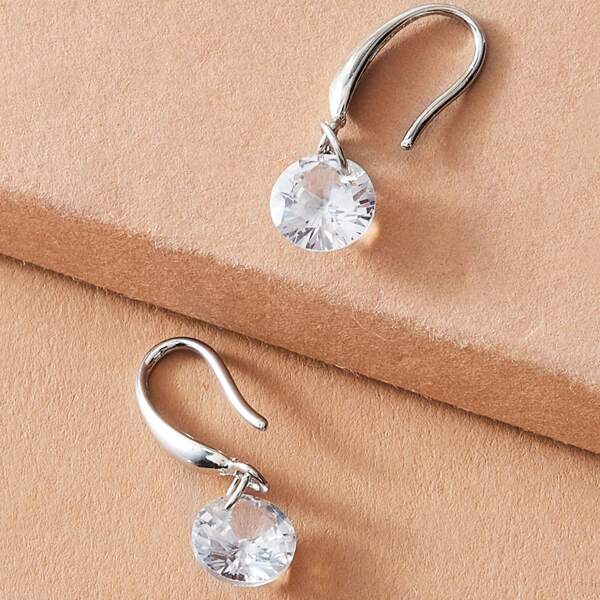 

1pair Rhinestone Drop Earrings, Silver