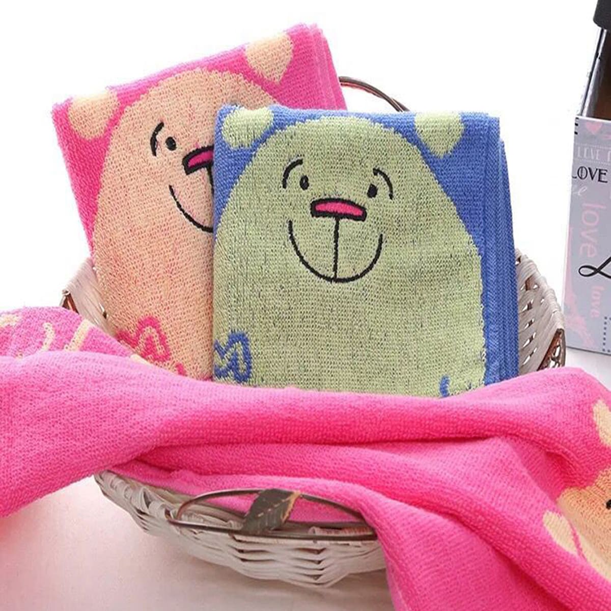 

1pc Cartoon Bear Pattern Cotton Towel, Multicolor