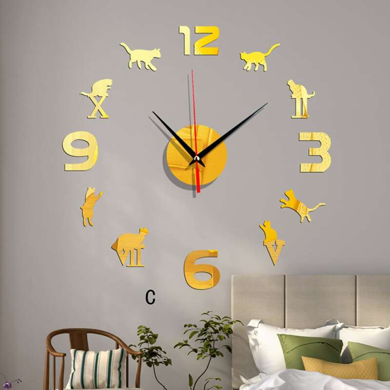 

1pc Animal Mirror Surface Wall Clock, Multicolor