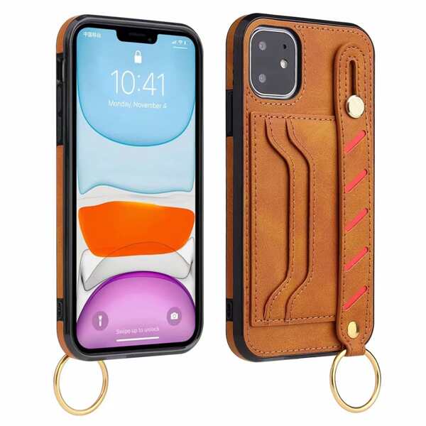 

Полосатый чехол для iPhone с футляром для карт и ремешком, Коричневые