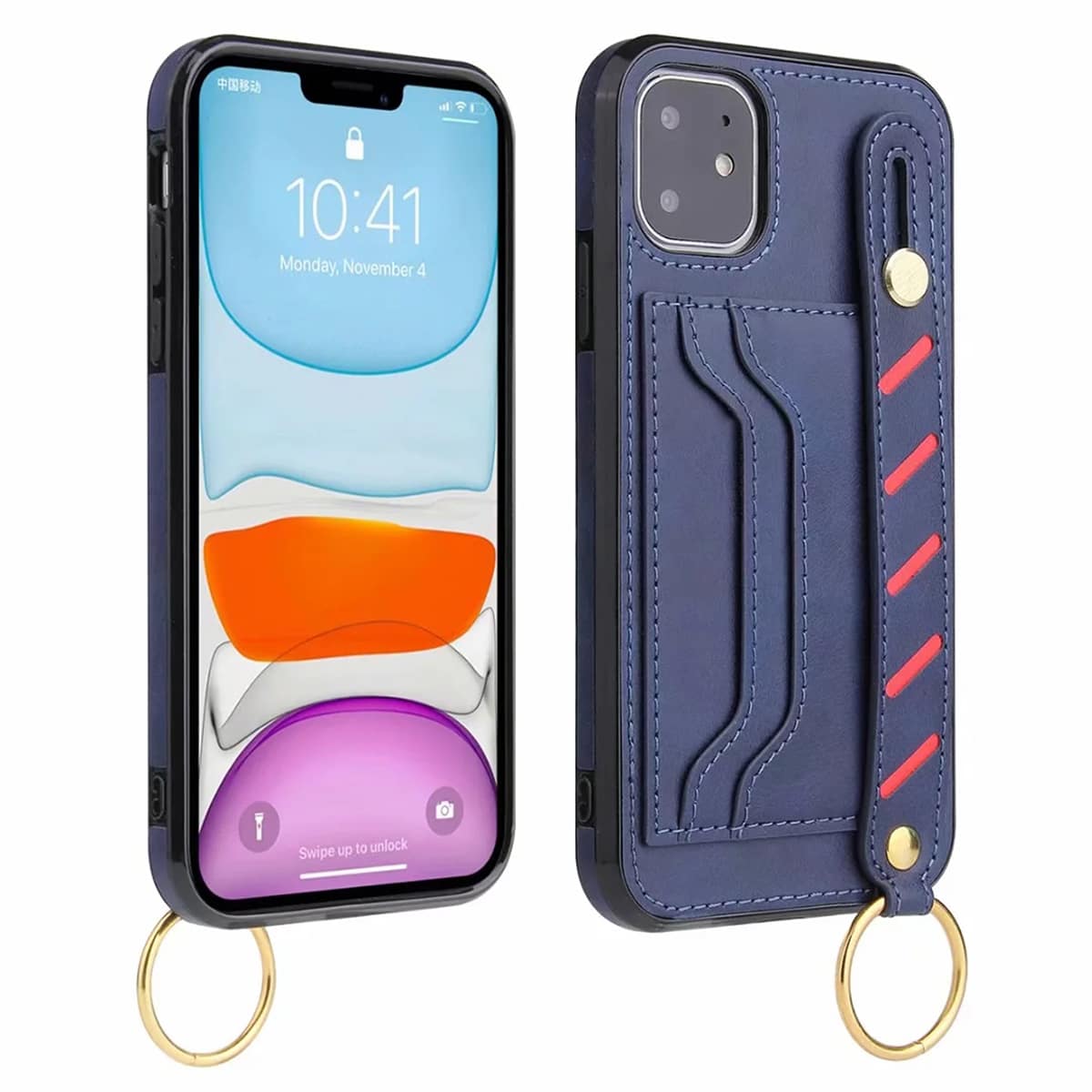 

Striped iPhone Case With Card Holder & Wristband, Navy blue