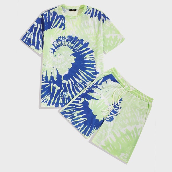 

Men Tie Dye Top & Drawstring Waist Shorts Set, Multicolor