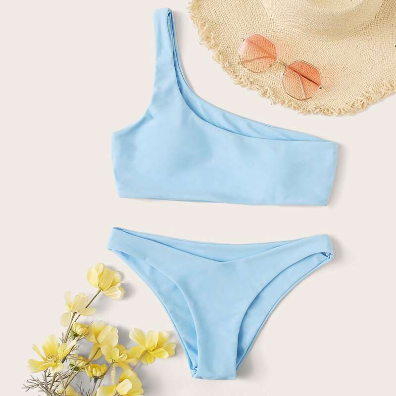 

One Shoulder Bikini Swimsuit, Blue