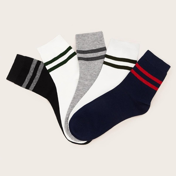 

Men 5pairs Striped Pattern Socks, Multicolor