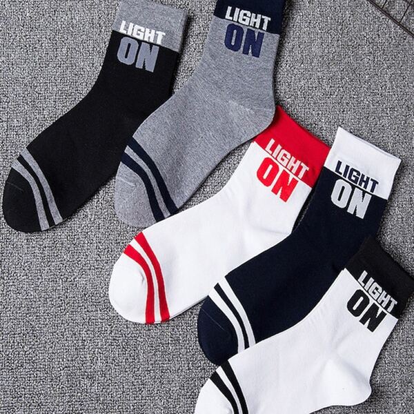 

Men 5pairs Striped & Letter Graphic Socks, Multicolor