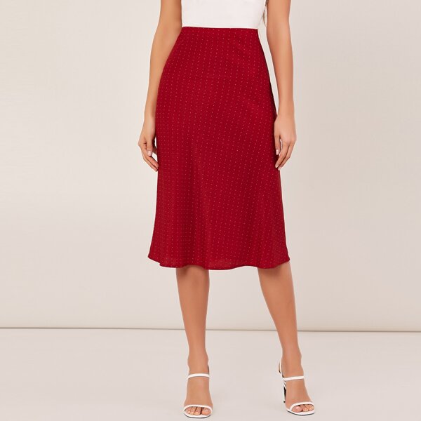 

A-Line Polka Dot Midi Skirt, Burgundy
