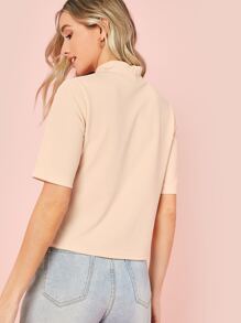 SHEIN 漏斗領素色t恤 - 米色 - 查看 2