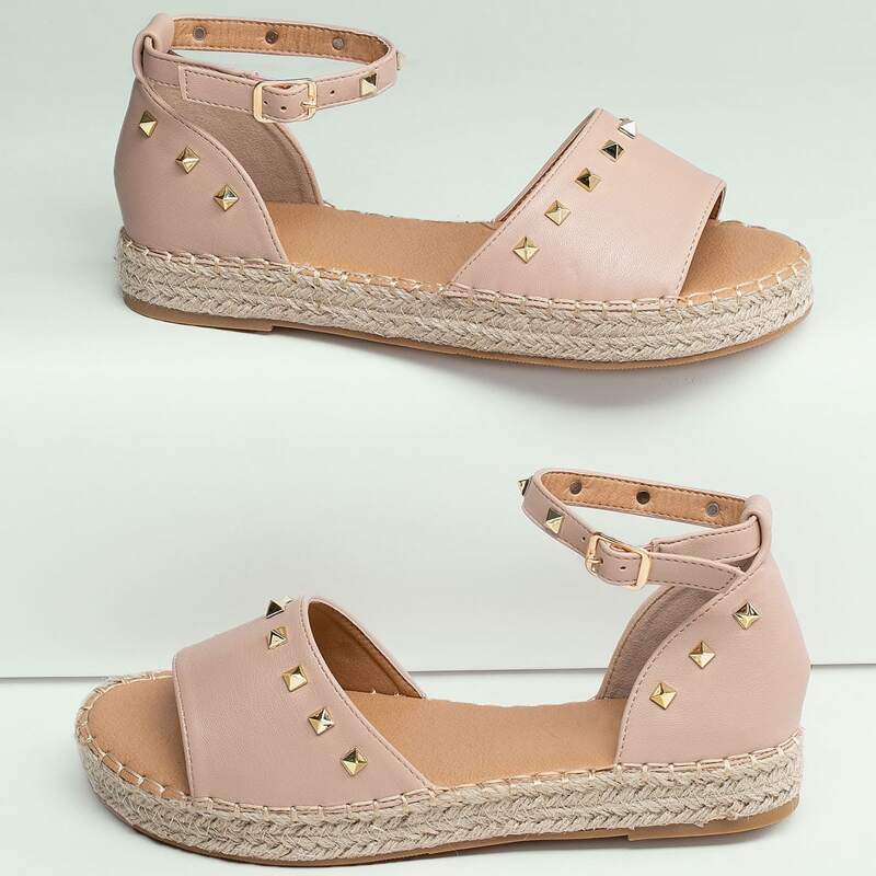 

Stud Accent Open Toe Ankle Strap Espadrilles, Apricot